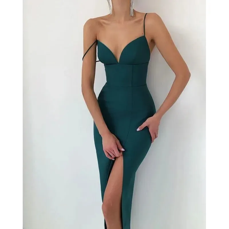 DressBetty - 2024 Elegant High Slit Bodycon Spaghetti Straps Corset Midi Dress