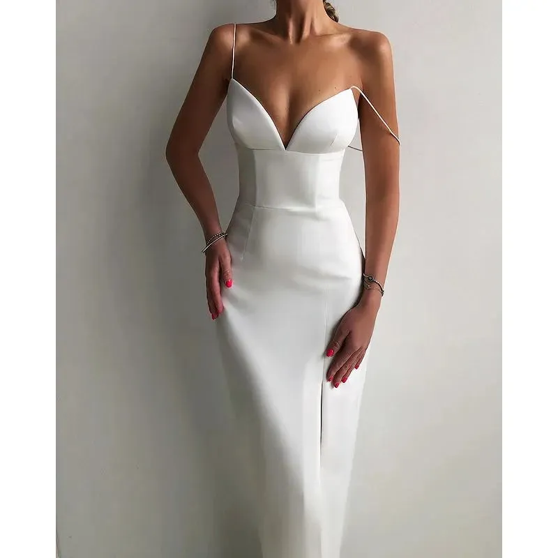 DressBetty - 2024 Elegant High Slit Bodycon Spaghetti Straps Corset Midi Dress