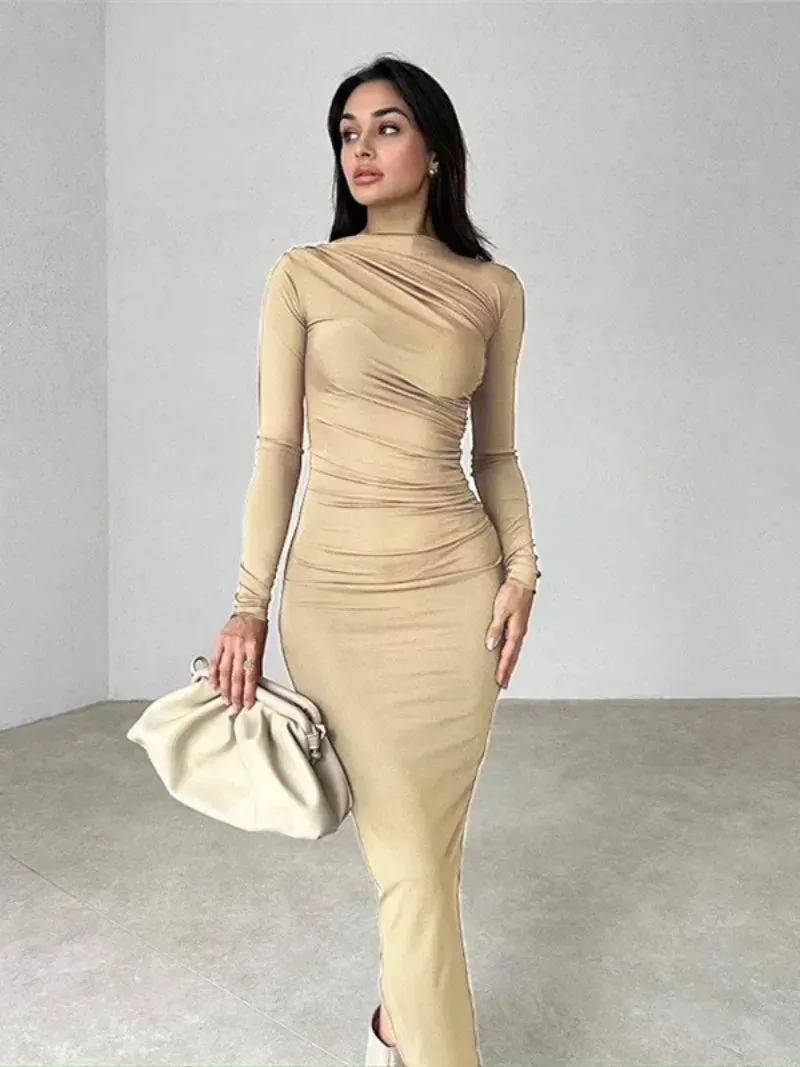 DressBetty - 2024 Streetwear Spring Office Lady Solid Tunics Bodycon Party Maxi Dress