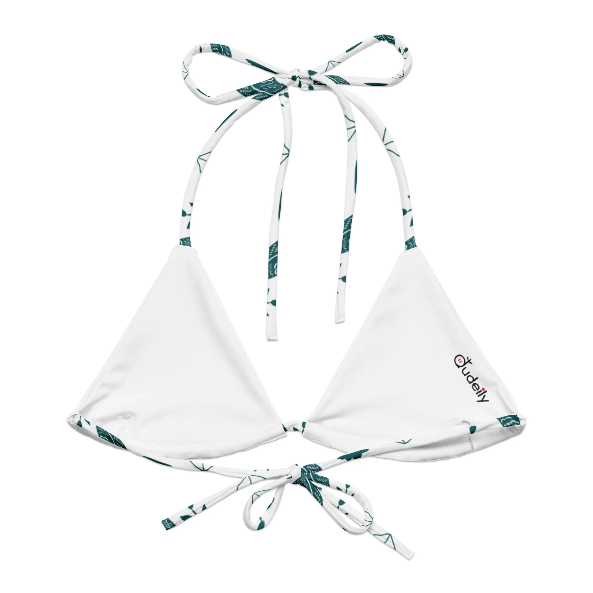 Eco Owl Vibes All-Over Print Recycled String Bikini Top – Bold & Sustainable Swimwear
