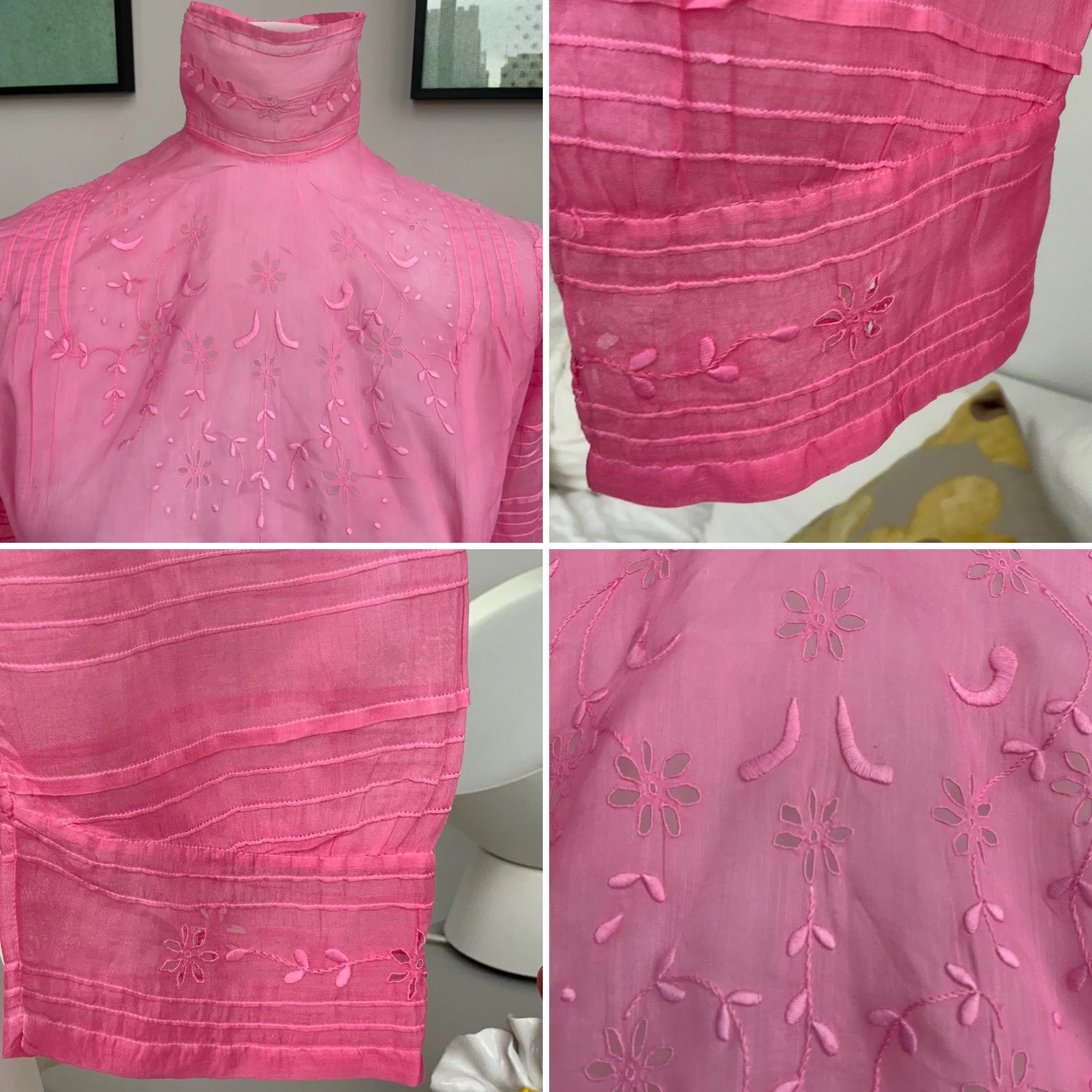 Edwardian Embroidered Blouse Hand Dyed - 1900