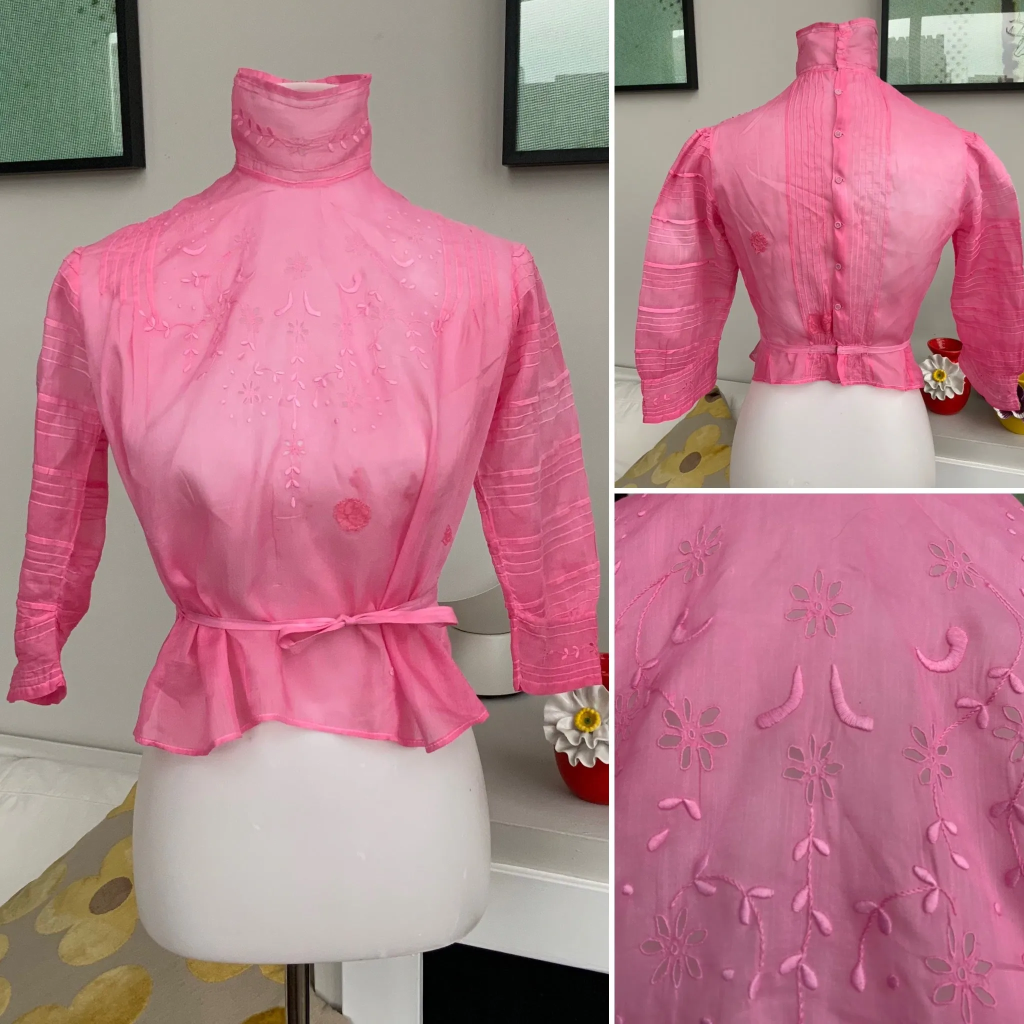 Edwardian Embroidered Blouse Hand Dyed - 1900