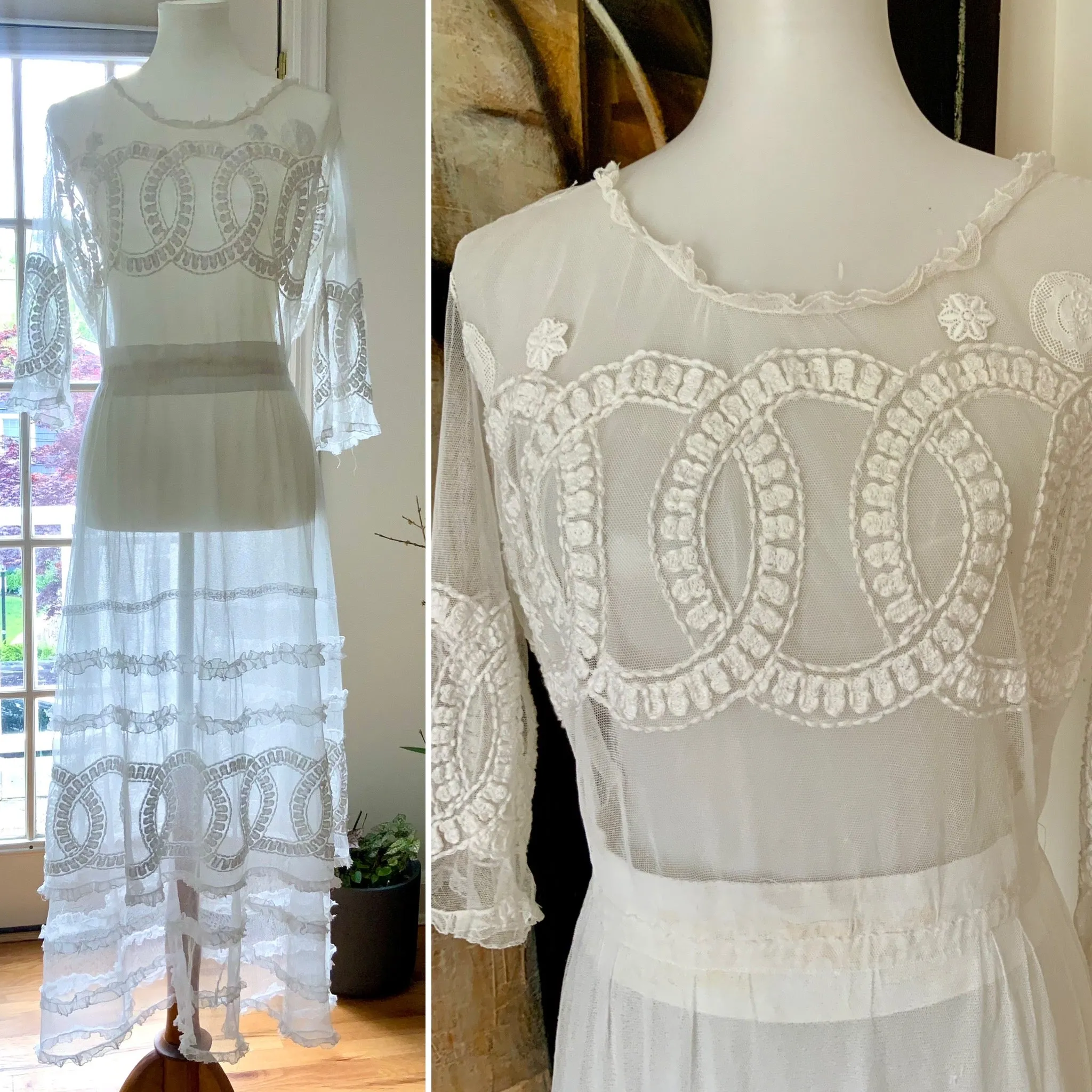 Edwardian Embroidered Tulle Tea Dress - 1910 - Bridal