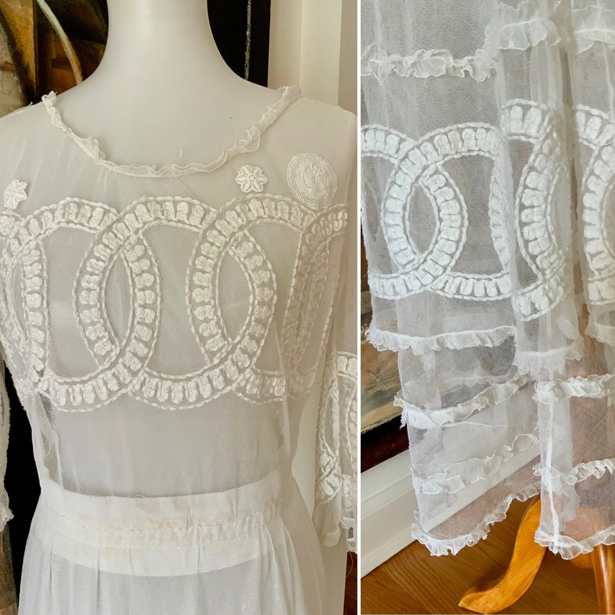 Edwardian Embroidered Tulle Tea Dress - 1910 - Bridal