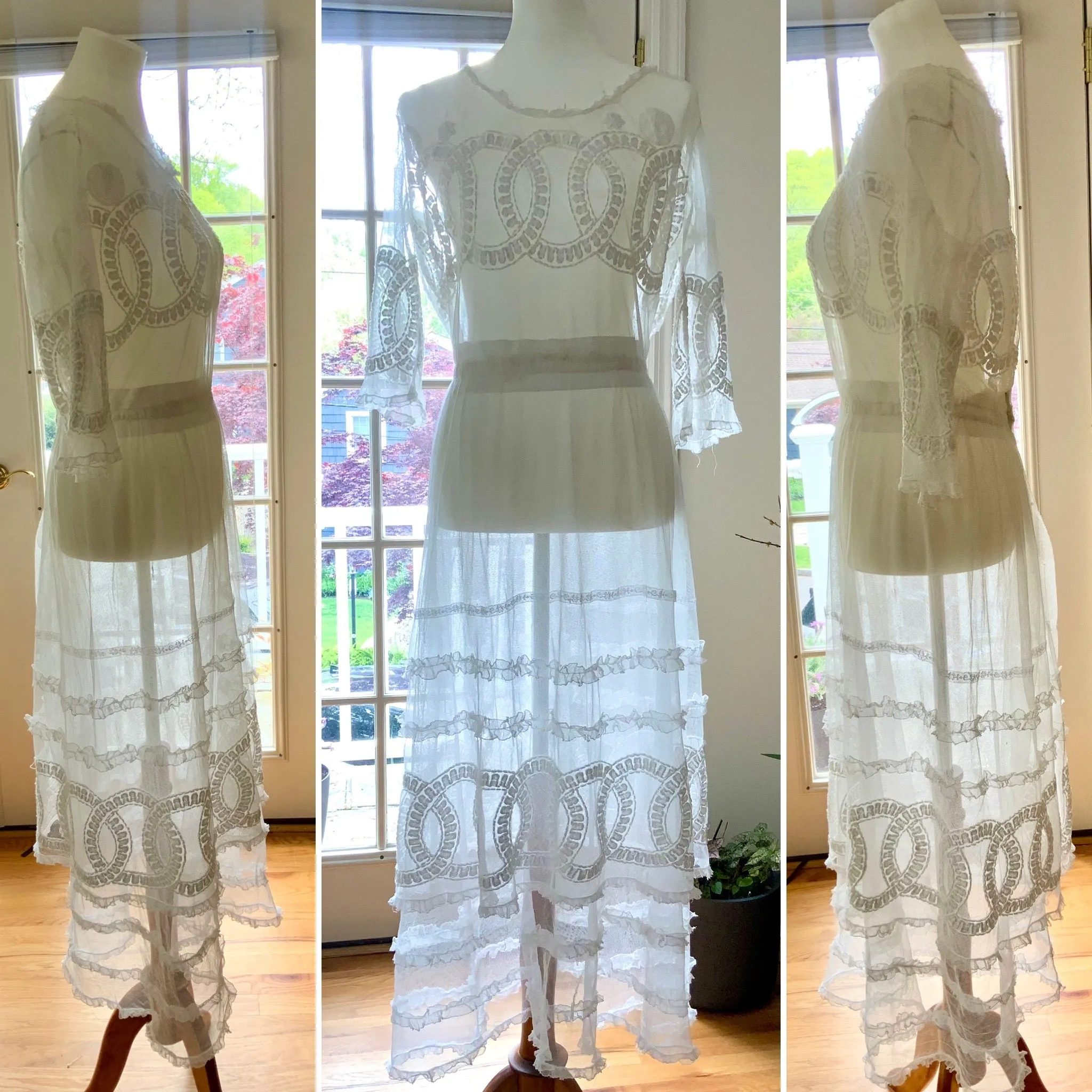 Edwardian Embroidered Tulle Tea Dress - 1910 - Bridal