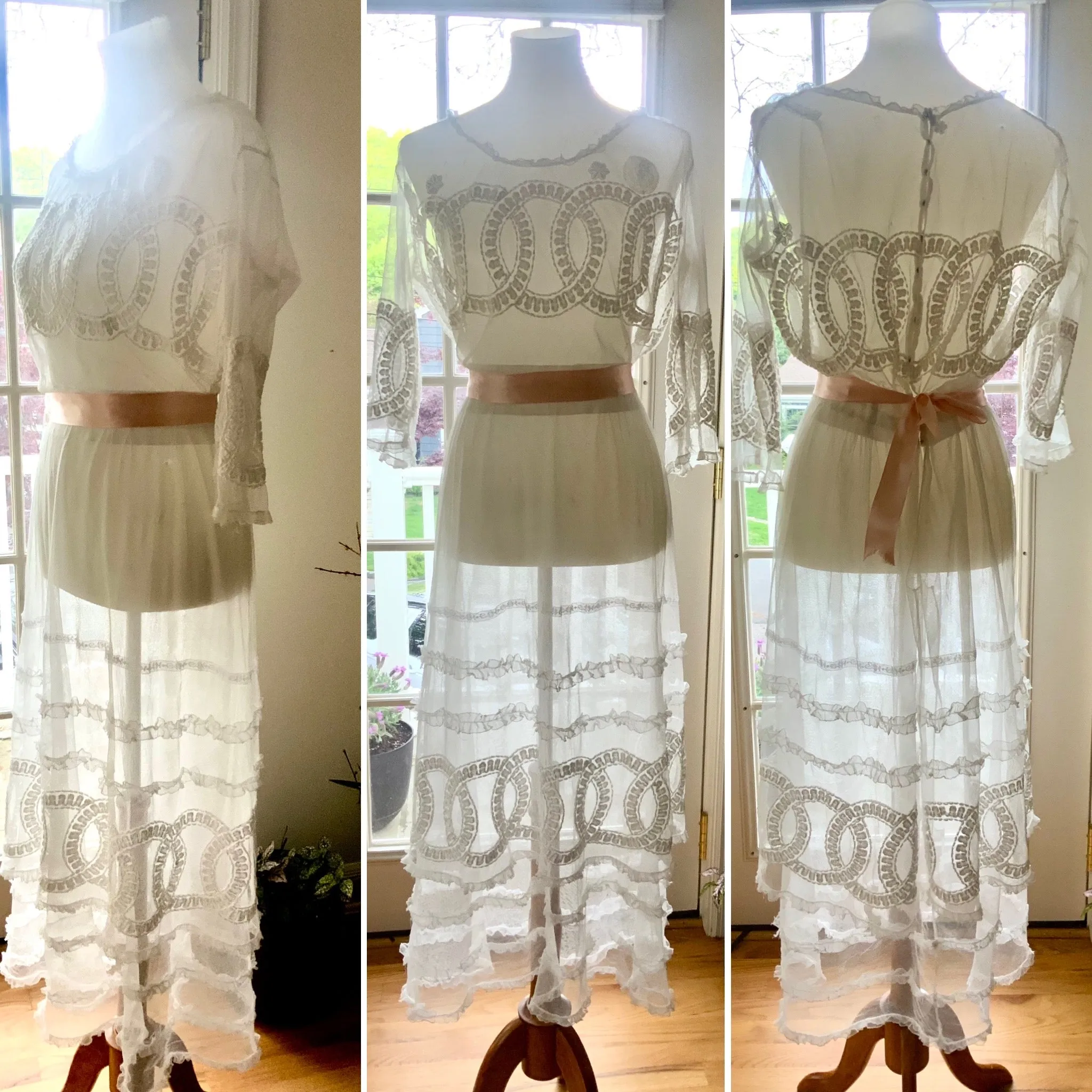 Edwardian Embroidered Tulle Tea Dress - 1910 - Bridal