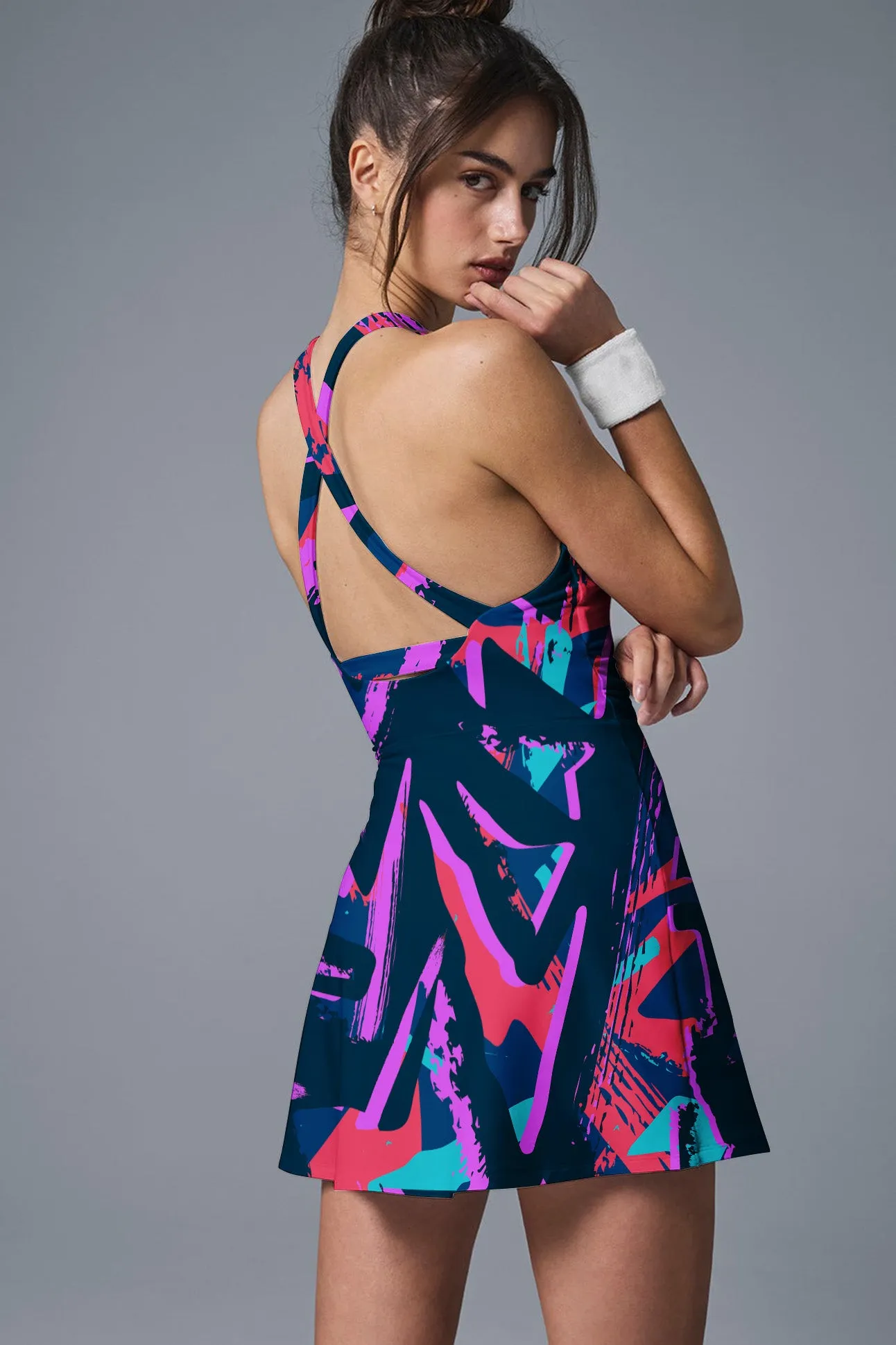 Electric Motion Performance Dress – Women’s Athletic Halter Dress for Tennis, Pickleball & Active Lifestyle