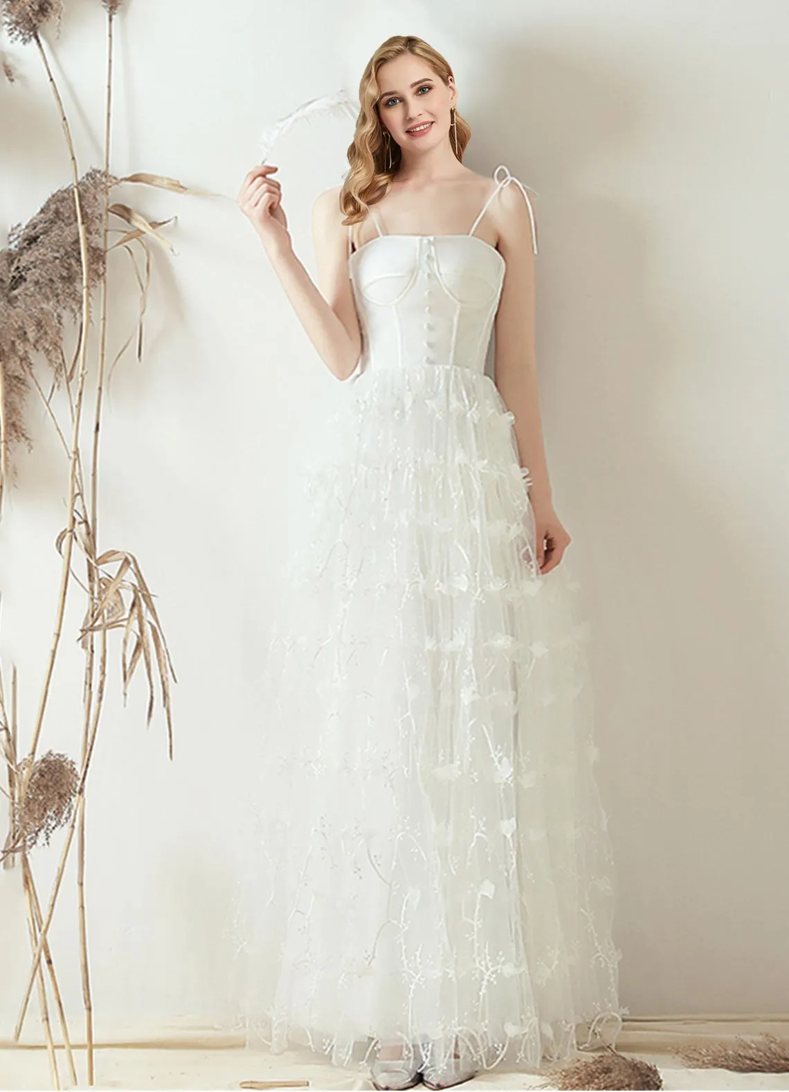 Elegant A-line Corset Bodice Dress Illusion Bride Wedding Dress