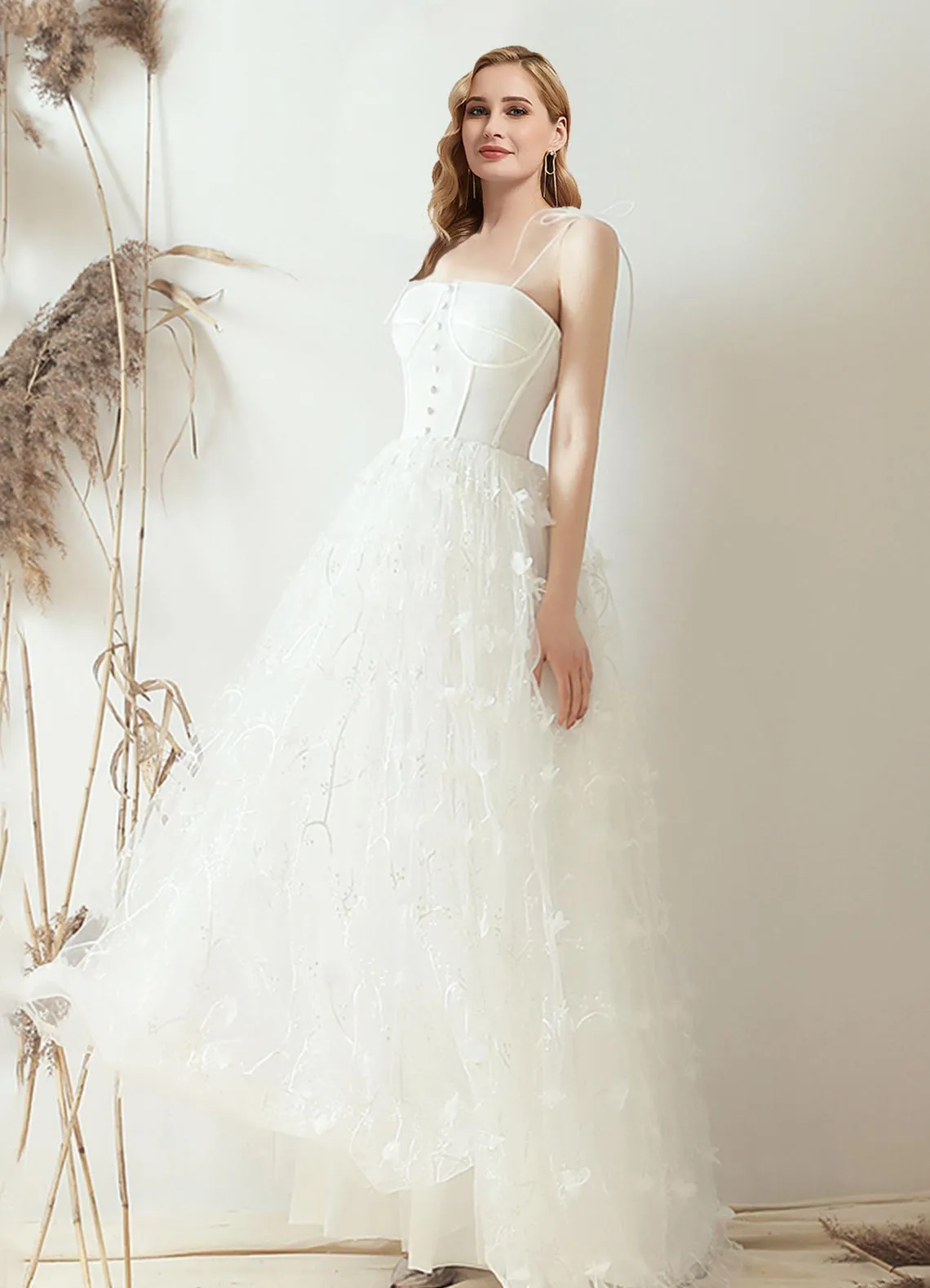 Elegant A-line Corset Bodice Dress Illusion Bride Wedding Dress