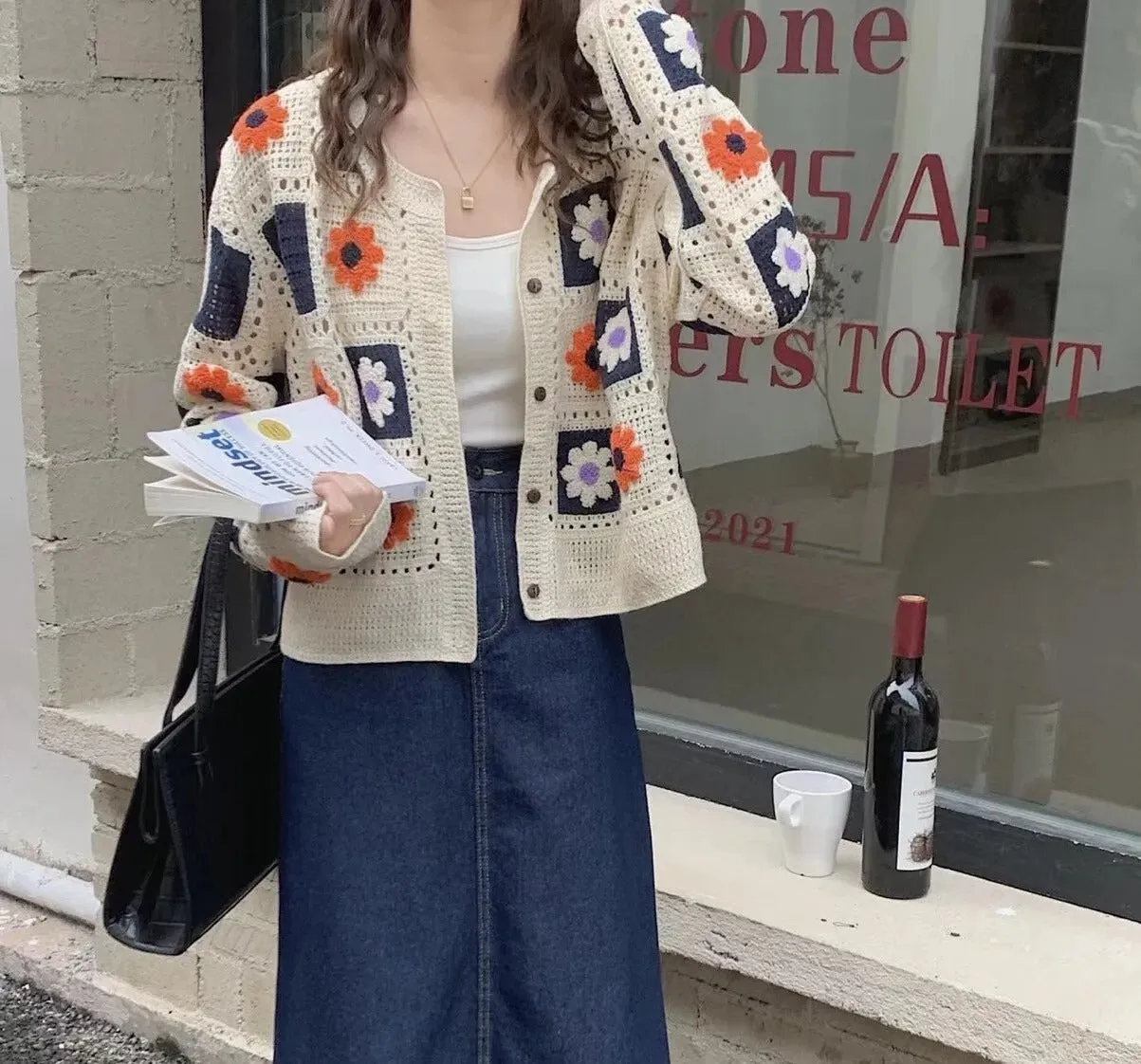 Embroidered Boho Knit Cardigan