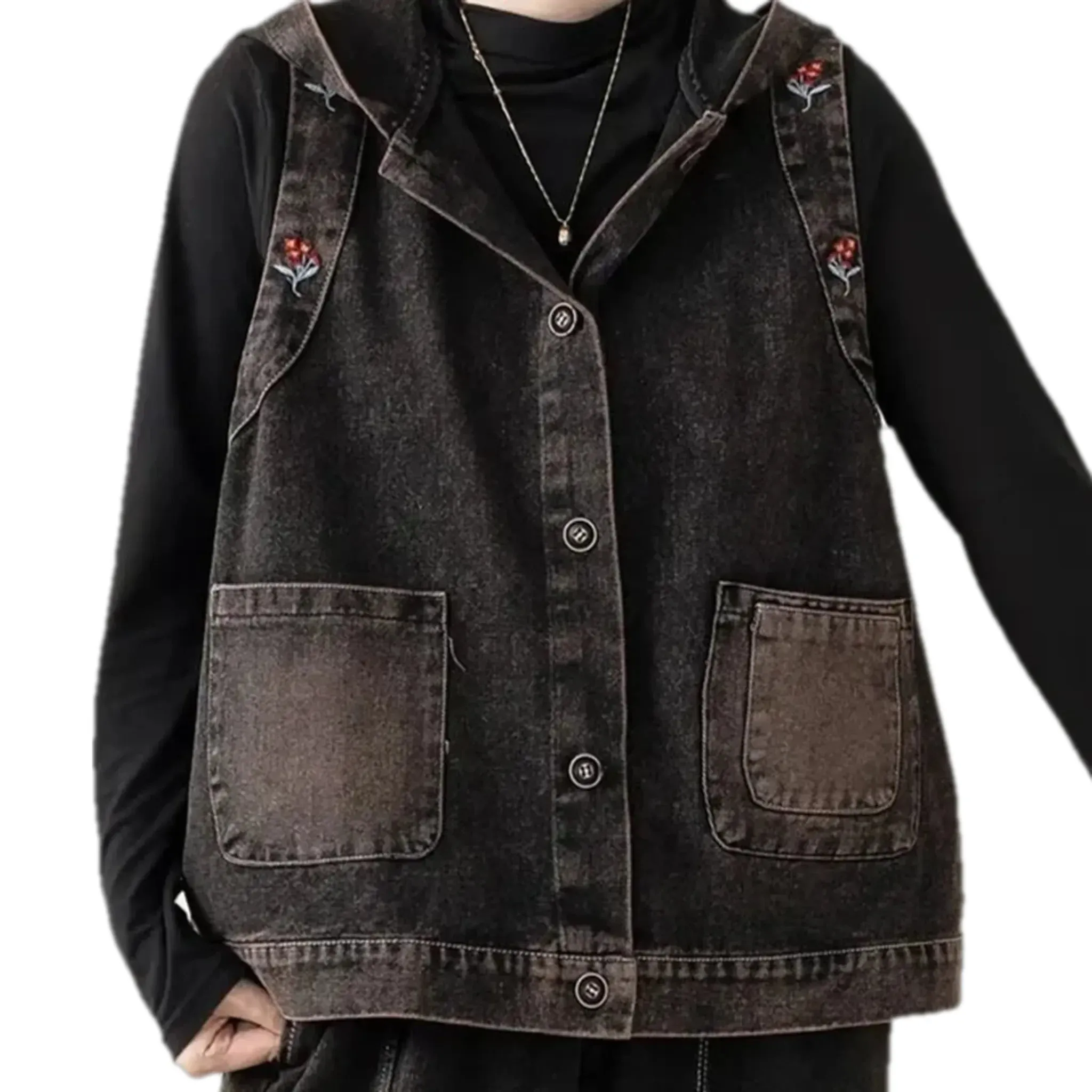 Embroidered women's denim vest