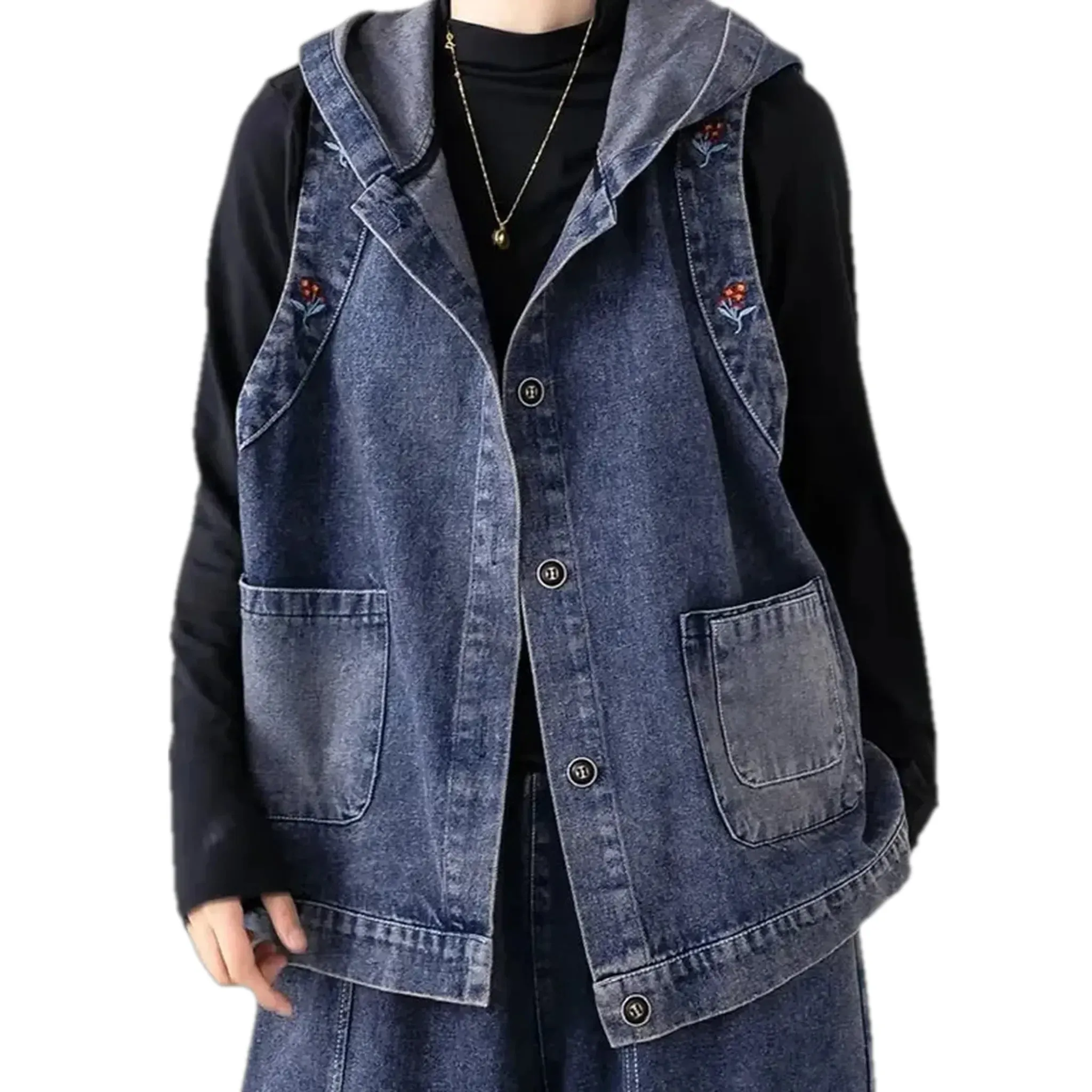 Embroidered women's denim vest