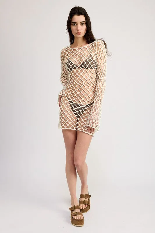 Emory Park BOLD CROCHET MINI DRESS WITH OPEN BACK