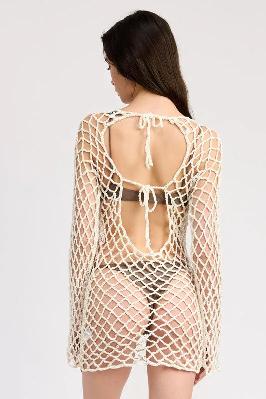 Emory Park BOLD CROCHET MINI DRESS WITH OPEN BACK