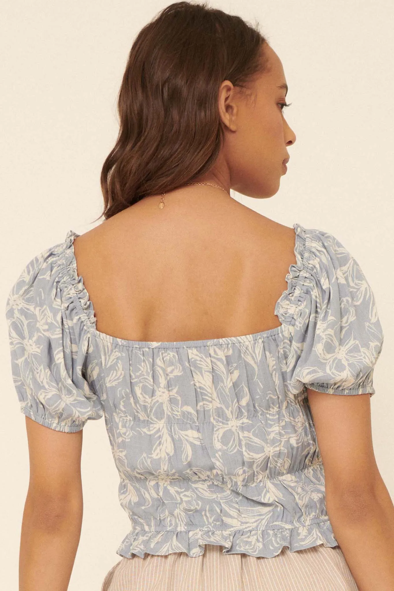 Endless Beauty Floral Puff-Sleeve Peasant Top