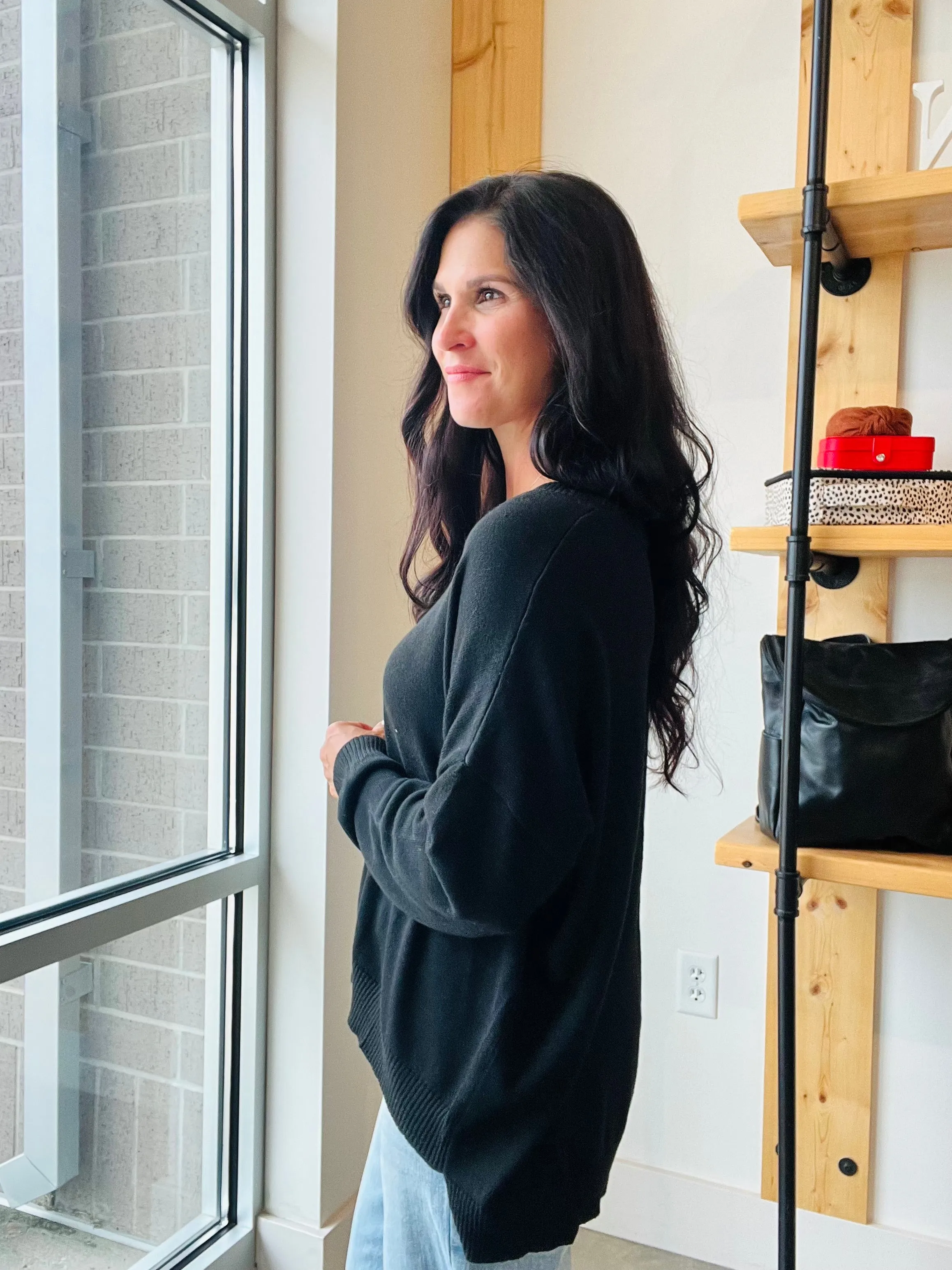 Extended Shoulder Sweater in Black