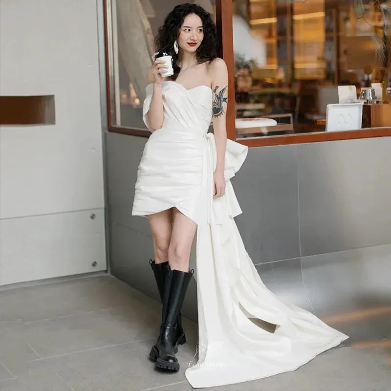 Fashion Sheath Short Wedding Dresses For Women Boat Neck Backless