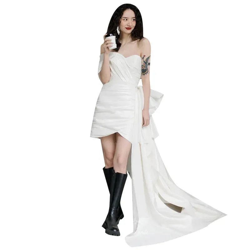Fashion Sheath Short Wedding Dresses For Women Boat Neck Backless