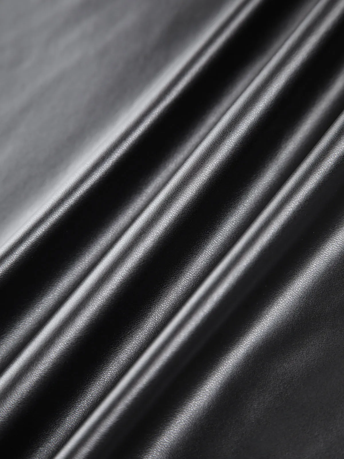 Faux Leather Ruched Slit Midi Skirt