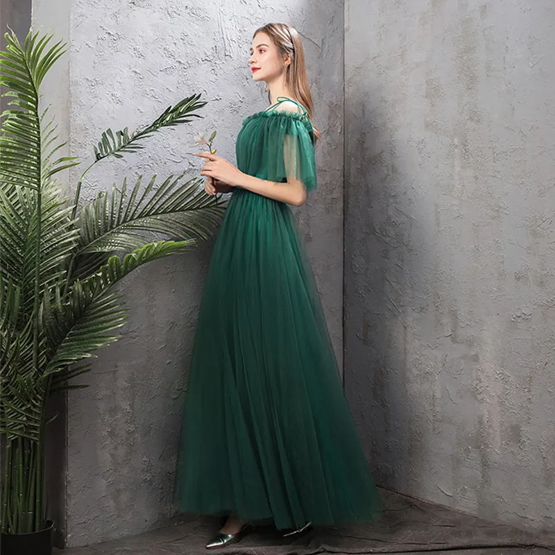 [Final Sale] Special Size (Bust 105 Waist 95 Hip 109) Ruffle Sleeves Green Emerald Bridesmaid Dress
