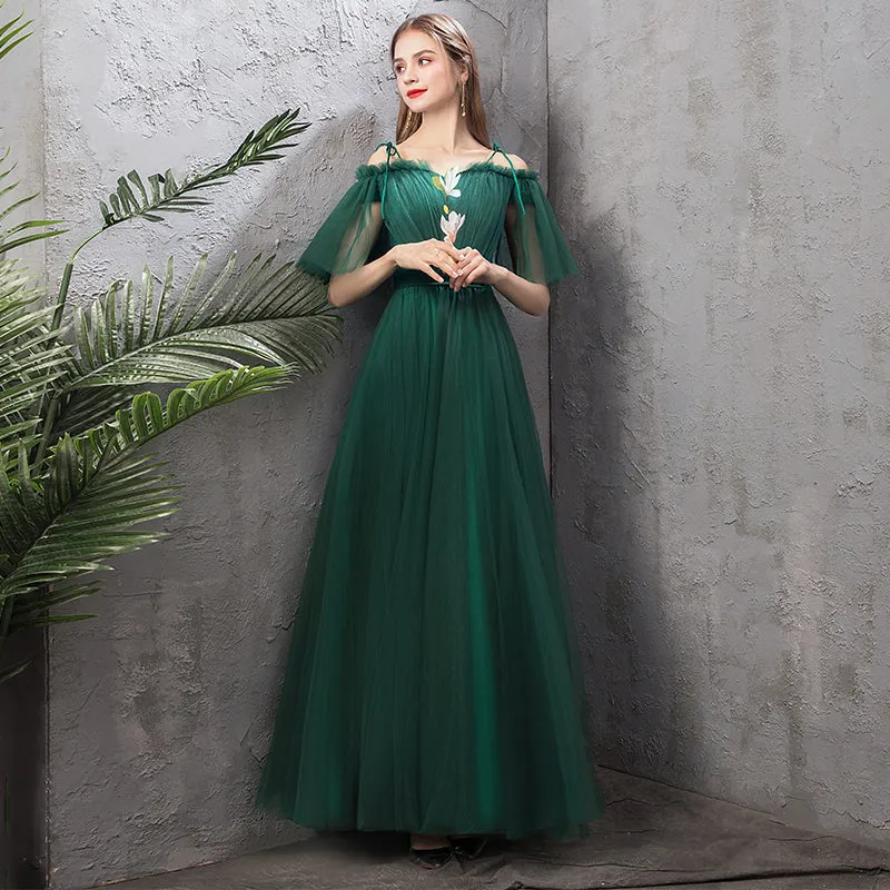 [Final Sale] Special Size (Bust 105 Waist 95 Hip 109) Ruffle Sleeves Green Emerald Bridesmaid Dress