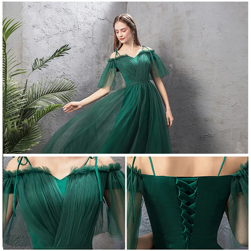 [Final Sale] Special Size (Bust 105 Waist 95 Hip 109) Ruffle Sleeves Green Emerald Bridesmaid Dress