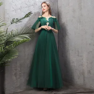 [Final Sale] Special Size (Bust 105 Waist 95 Hip 109) Ruffle Sleeves Green Emerald Bridesmaid Dress