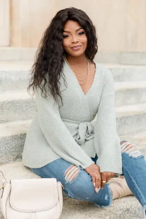 Find Your Purpose Sage Fuzzy Wrap Cardigan FINAL SALE