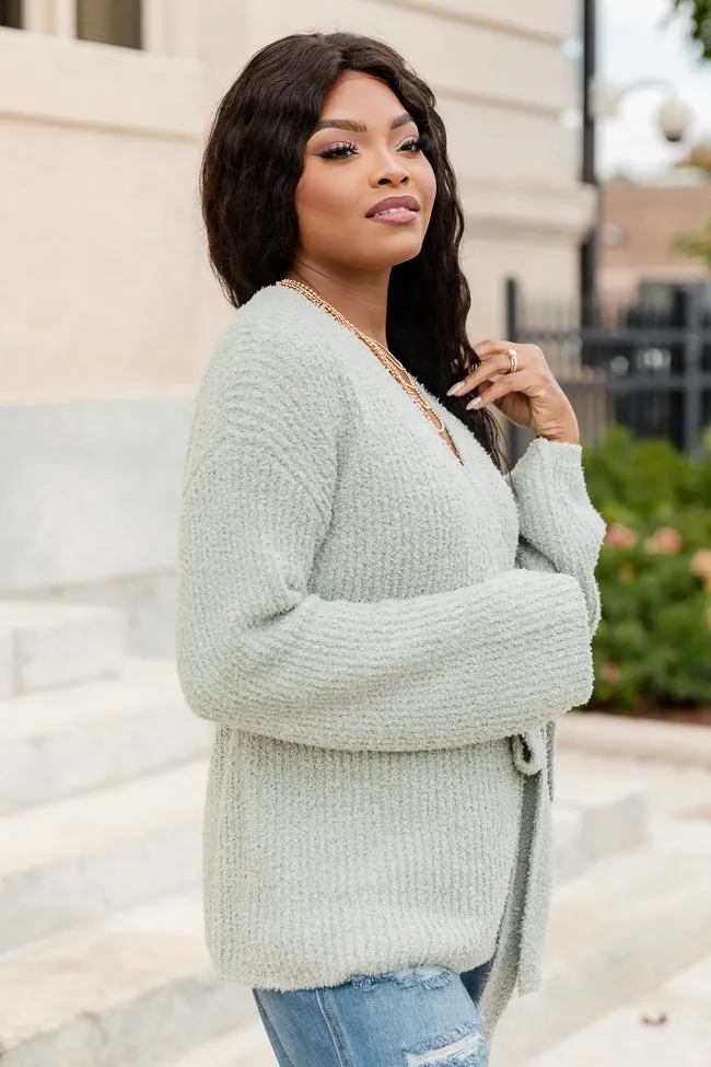 Find Your Purpose Sage Fuzzy Wrap Cardigan FINAL SALE