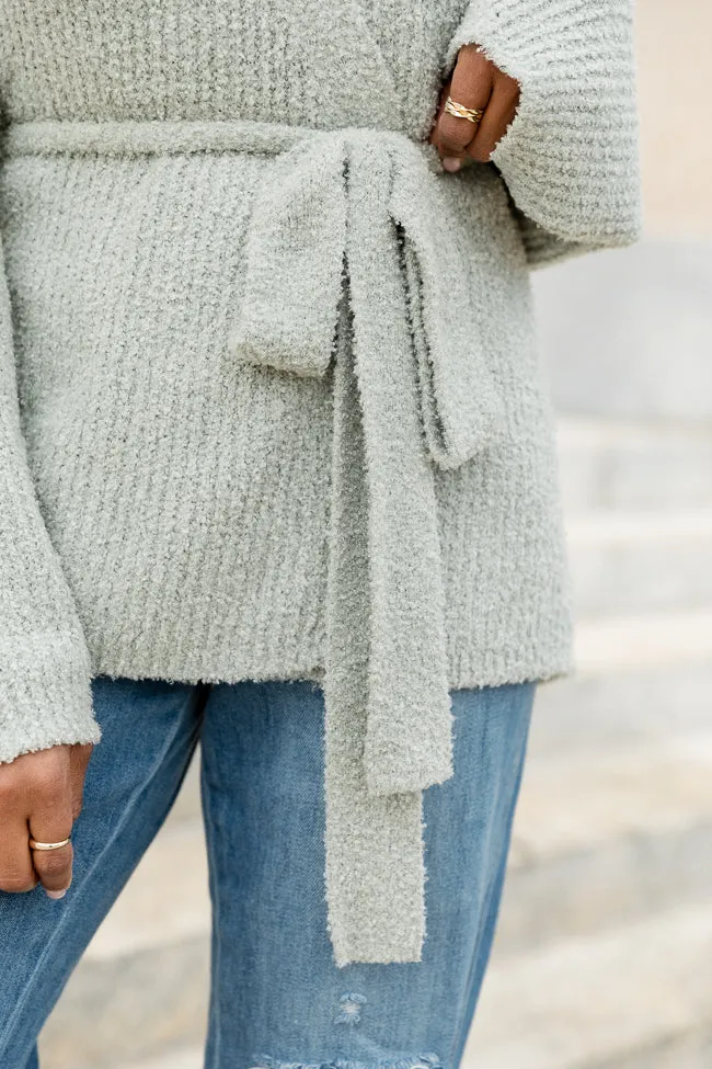 Find Your Purpose Sage Fuzzy Wrap Cardigan FINAL SALE
