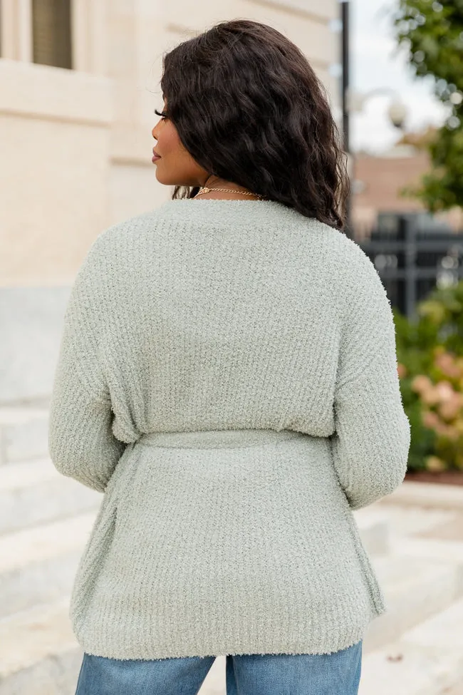 Find Your Purpose Sage Fuzzy Wrap Cardigan FINAL SALE