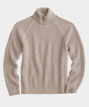 Fisherman Stitch Ribbed Turtleneck in Desert Beige