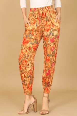 FLORAL GARTERIZED HEM PANTS