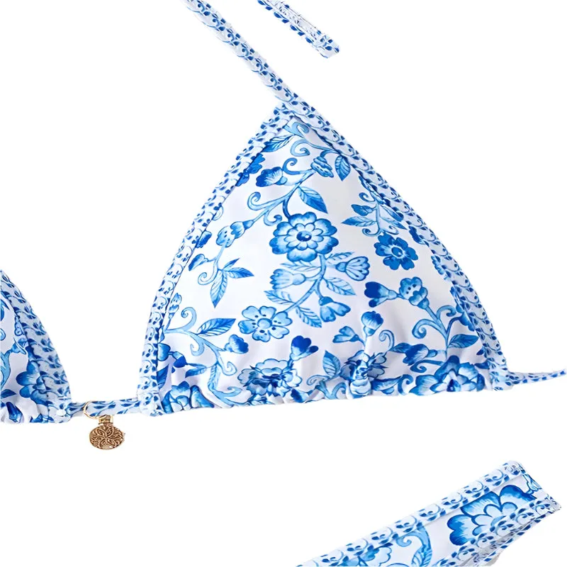 Floral Print Triangle Bikini Set