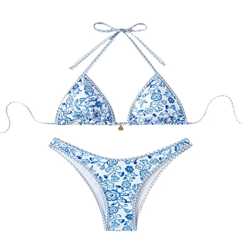 Floral Print Triangle Bikini Set