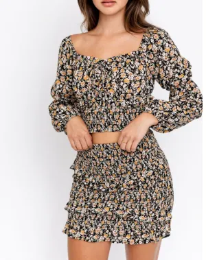 Floral Sheer Peasant Long Sleeve Crop Top