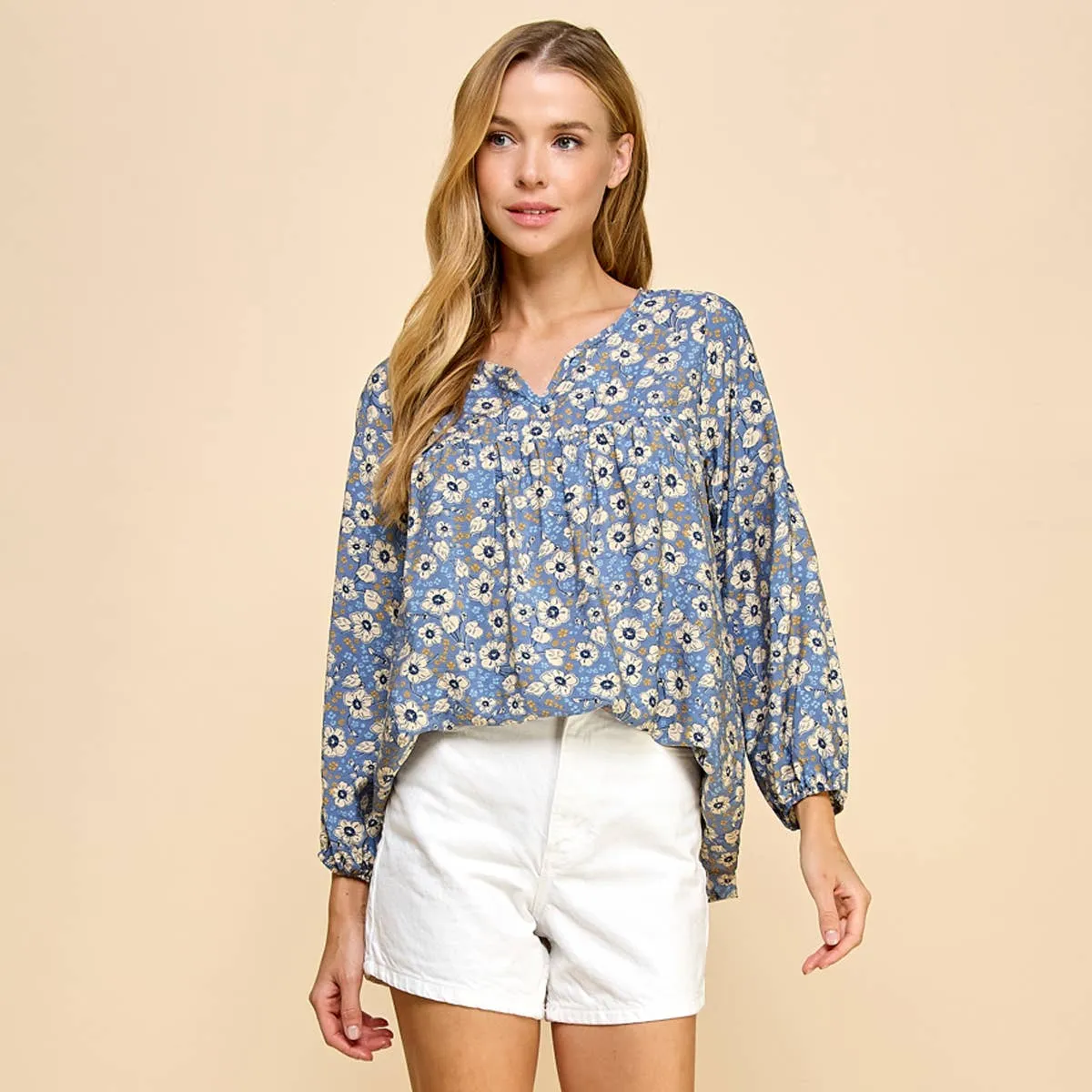 Floral Top with V Neck