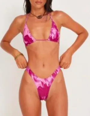 Floral Triangle Bikini Top High Leg Bottoms