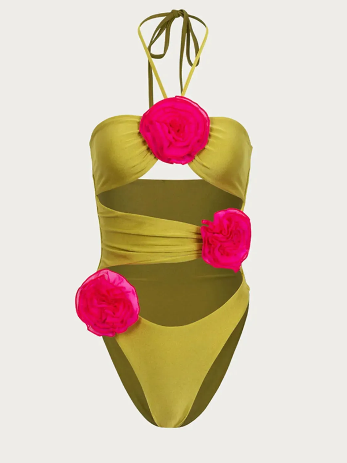 Flower Cutout Halter Neck One-Piece Swimwear