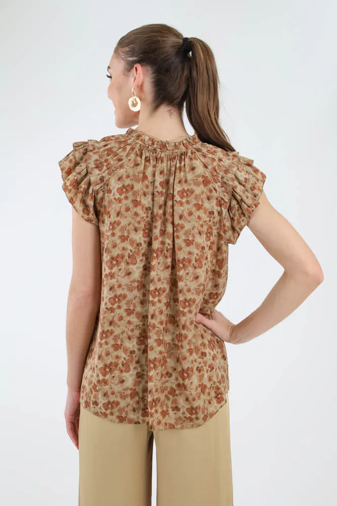 Flower Watercolor Blouse - Brown