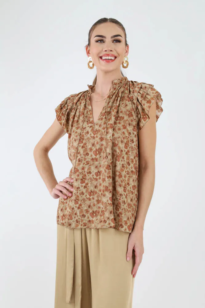 Flower Watercolor Blouse - Brown