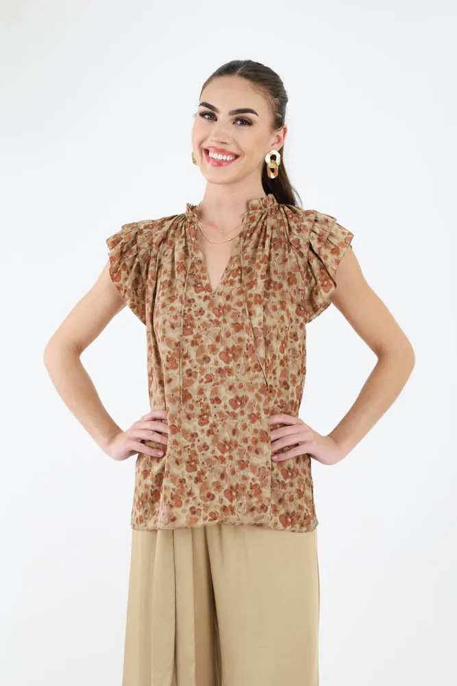 Flower Watercolor Blouse - Brown