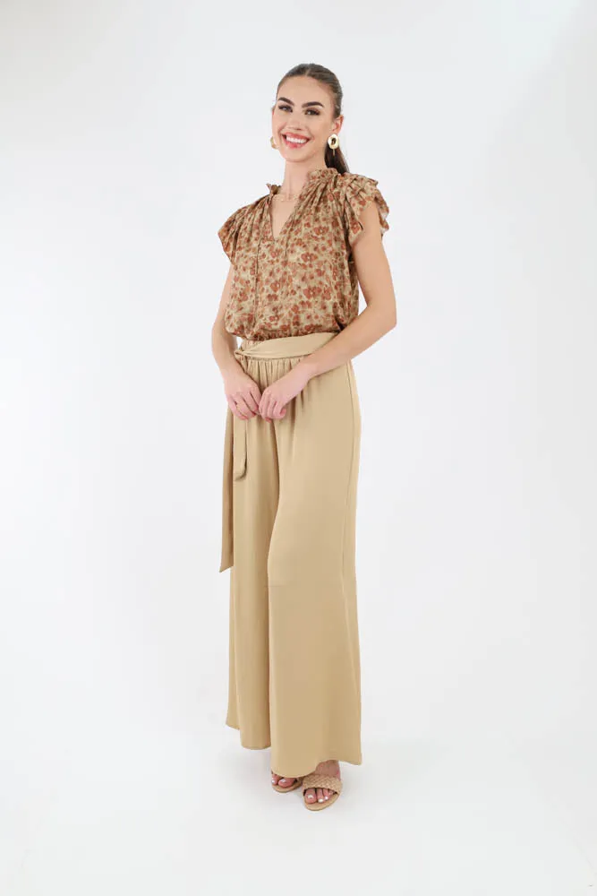 Flower Watercolor Blouse - Brown
