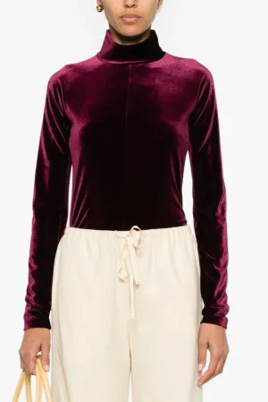 Forte Forte Stretch Velvet Turtle Neck T-Shirt in Ruby