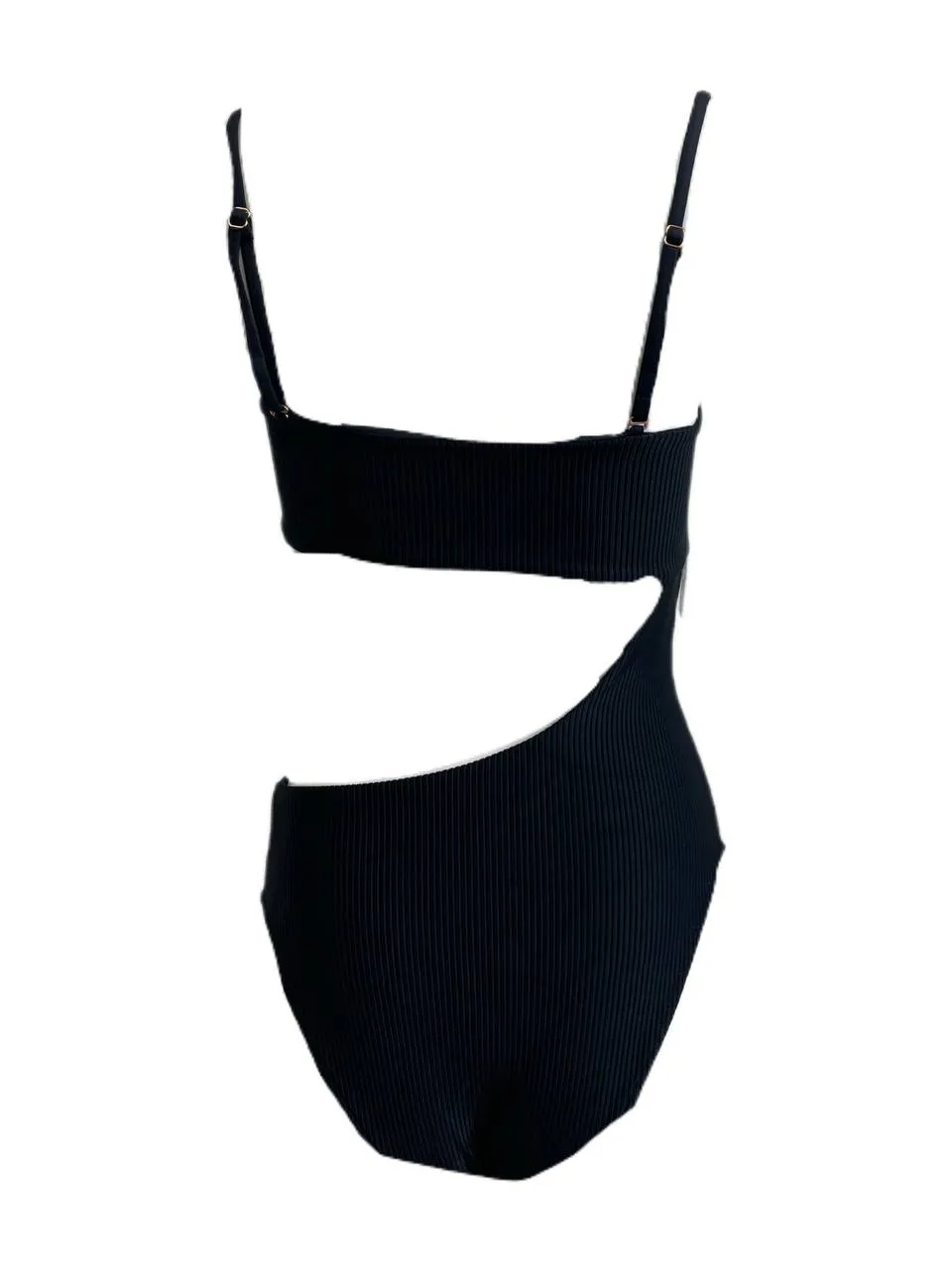 Frankies Women's Black Ribbbed One-piece Swimsuit Size S NWT