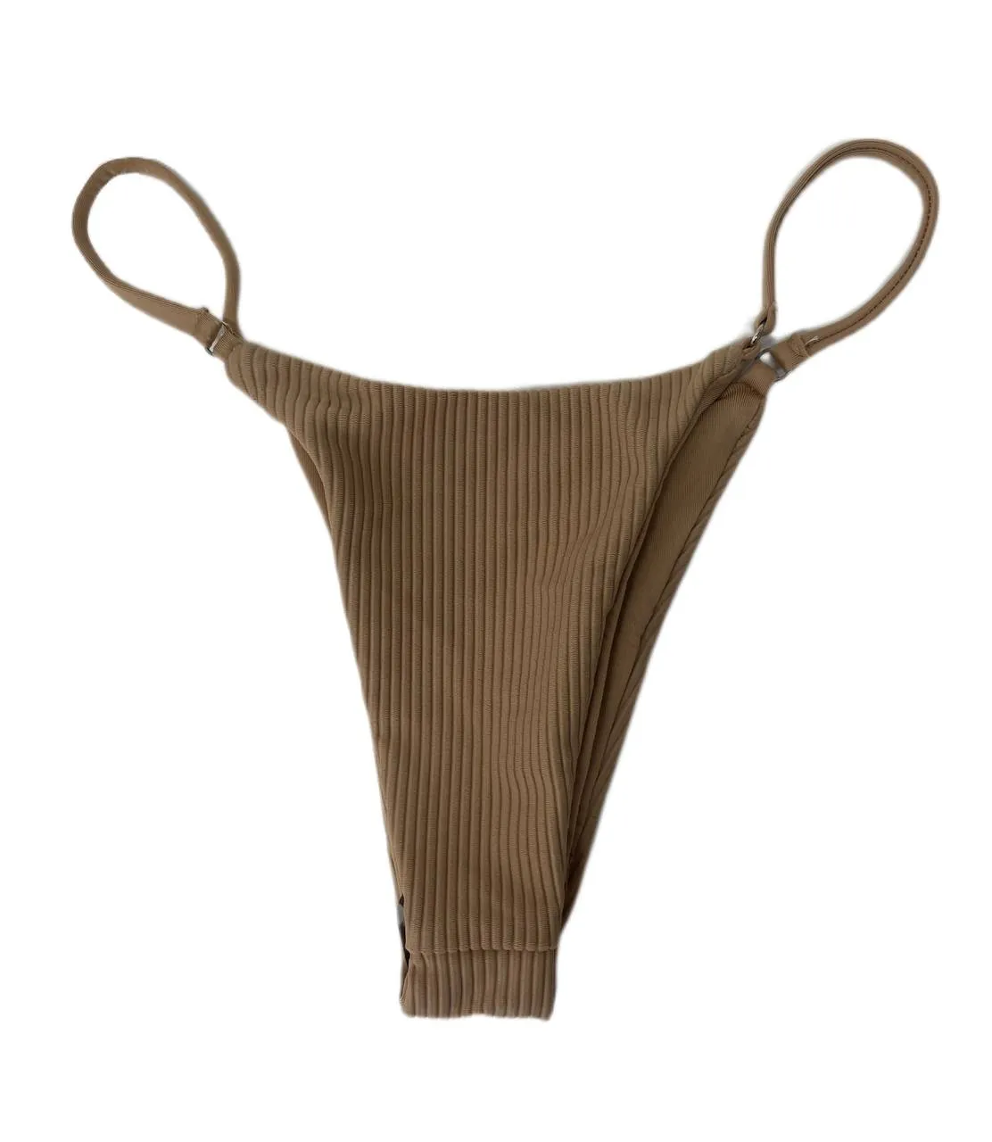 Frankies Women's Nude Sara Ribbed Thong Swim Bottom Size S NWT