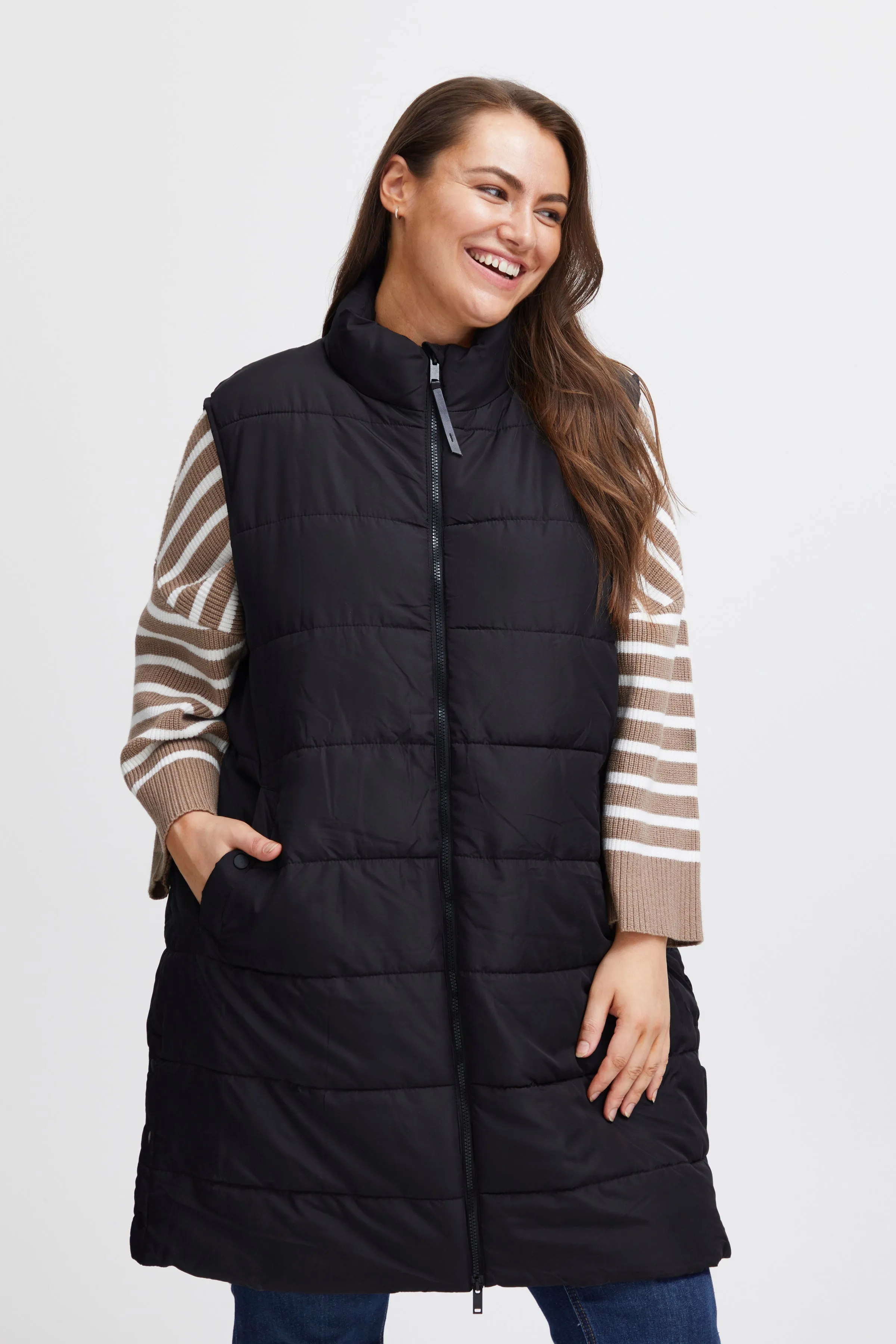 Fransa plus Size - black full length Gilet - FPMABELLE