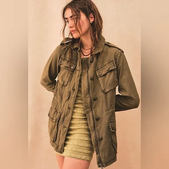Free People Not Your Brother’s Surplus Cargo Jacket in Olive Green Size S
