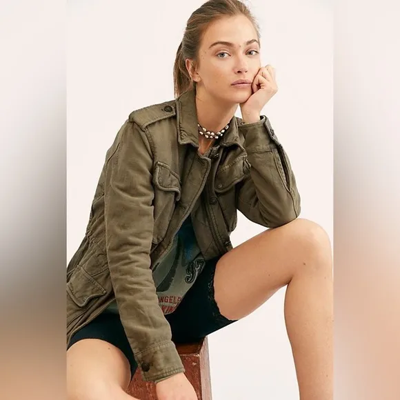 Free People Not Your Brother’s Surplus Cargo Jacket in Olive Green Size S