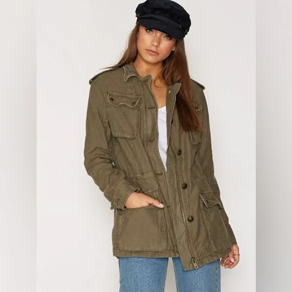 Free People Not Your Brother’s Surplus Cargo Jacket in Olive Green Size S